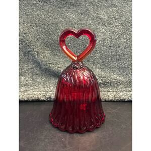 Vintage Fenton Glass Bell Ruby Red Heart Handle
